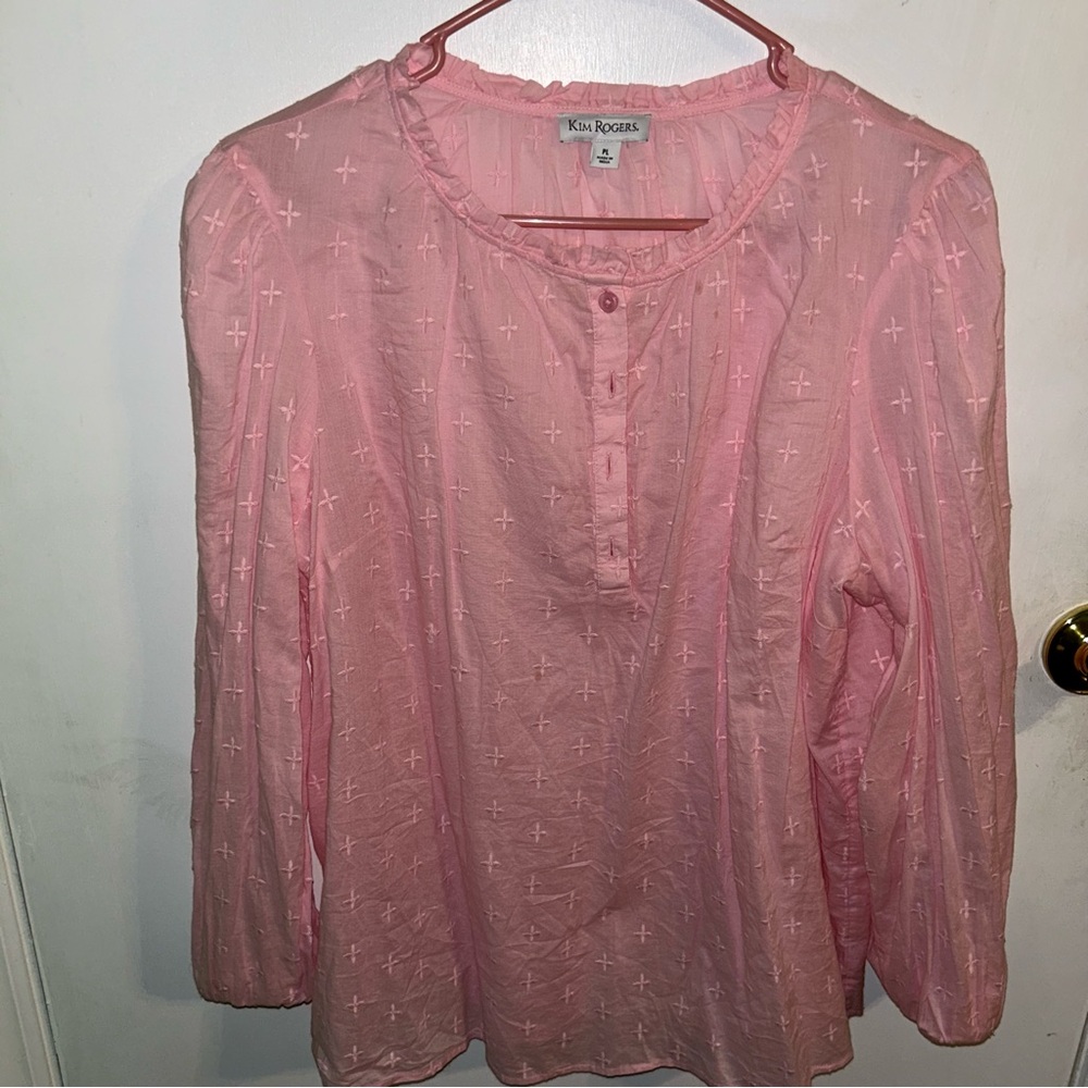 Kim Rogers Pink Buttoned Blouse with Mandarin Collar